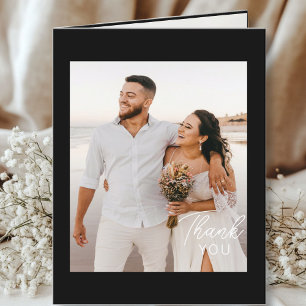 Hochzeitshandschrift Danke 3 Fotos Elegant Schwarz Thank You Card