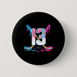 Hockey 13 Years Old Ice Cream Drip 13th Birthday K 6 Cm Round Badge