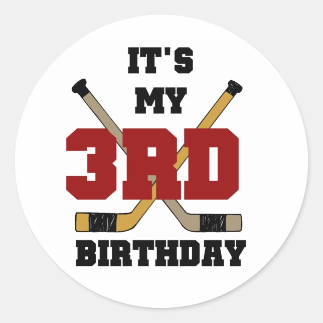 Hockey 3rd Birthday Tshirts and Gifts Classic Round Sticker (Front)