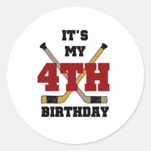 Hockey 4th Birthday Classic Round Sticker