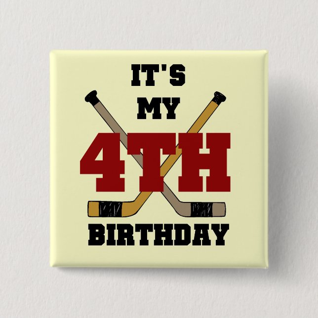 Hockey 4th Birthday Tshirts and Gifts 15 Cm Square Badge (Front)