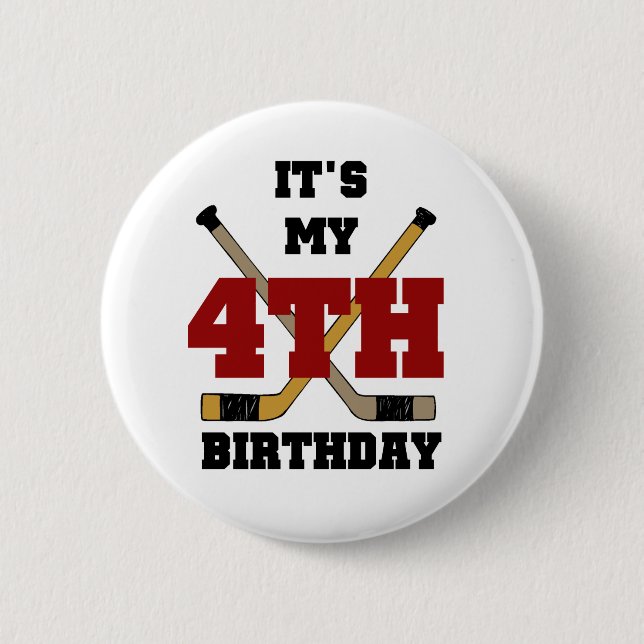 Hockey 4th Birthday Tshirts and Gifts 6 Cm Round Badge (Front)