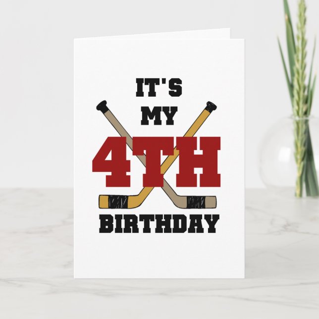 Hockey 4th Birthday Tshirts and Gifts Card (Front)