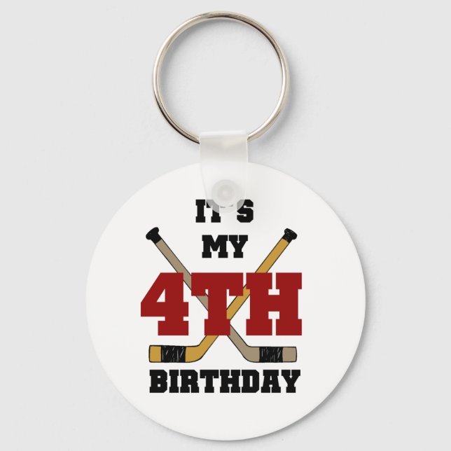 Hockey 4th Birthday Tshirts and Gifts Key Ring (Front)