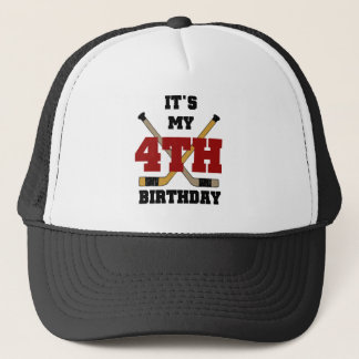 Hockey 4th Birthday Tshirts and Gifts Trucker Hat
