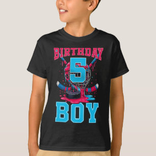 Hockey 5 Year Old Ice Cream Drip 5th Birthday Boy T-Shirt