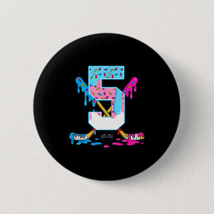 Hockey 5 Years Old Ice Cream Drip 5th Birthday Kid 6 Cm Round Badge