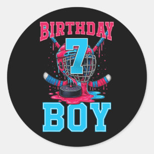 Hockey 7 Year Old Ice Cream Drip 7th Birthday Boy  Classic Round Sticker