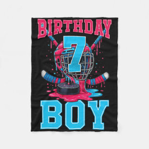 Hockey 7 Year Old Ice Cream Drip 7th Birthday Boy Fleece Blanket