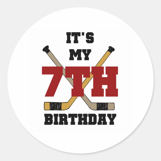 Hockey 7th Birthday Classic Round Sticker (Front)