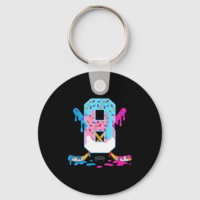 Hockey 8 Years Old Ice Cream Drip 8th Birthday Kid Key Ring (Front)