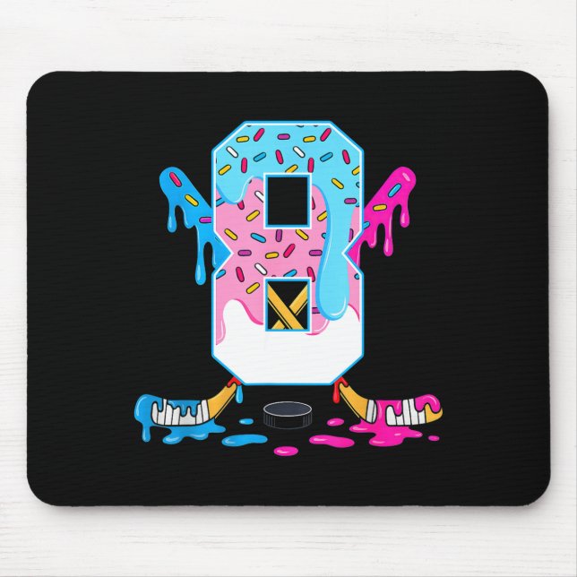 Hockey 8 Years Old Ice Cream Drip 8th Birthday Kid Mouse Pad (Front)