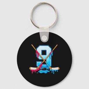 Hockey 9 Year Old Ice Cream Drip Youth 9th Birthda Key Ring