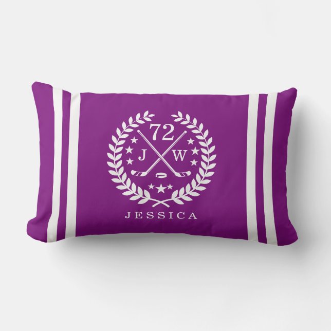Hockey ALL-STAR Custom Initials, Name, Purple Lumbar Cushion (Front)