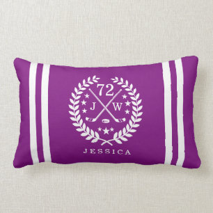 Hockey ALL-STAR Custom Initials, Name, Purple Lumbar Cushion