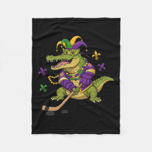 Hockey Alligator Crocodile Mardi Gras Womens Mens Fleece Blanket