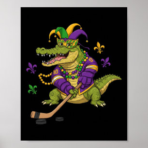 Hockey Alligator Crocodile Mardi Gras Womens Mens Poster