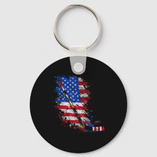 Hockey American Flag 4th Of July Key Ring