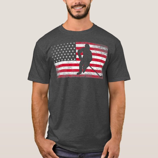 Hockey American Flag 4th of July Patriotic USA T-Shirt (Front)