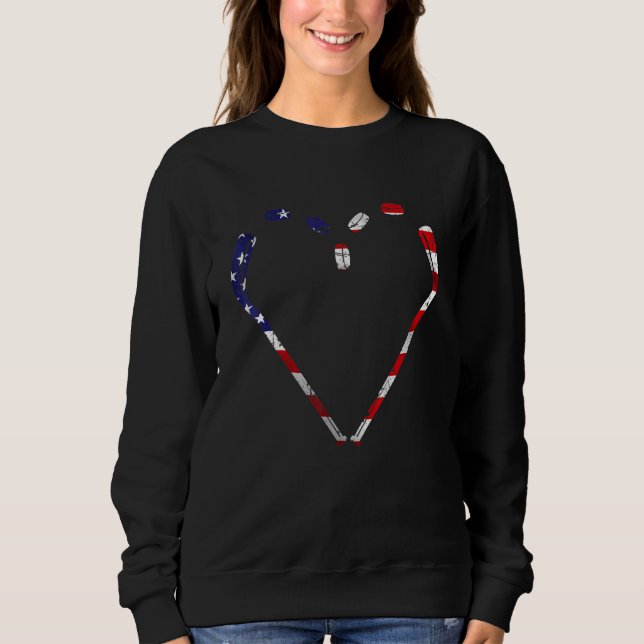 Hockey American Flag 4th Of July Usa Patriotic Lov Sweatshirt (Front)