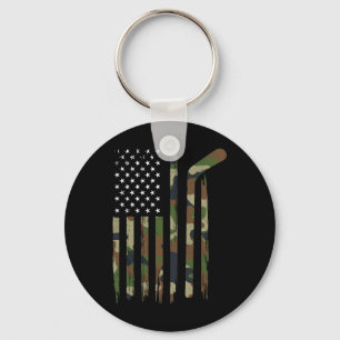 Hockey American Flag Camo US Patriotic Hockey Pla Key Ring
