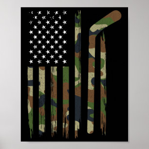 Hockey American Flag  Camo US Patriotic Hockey Pla Poster