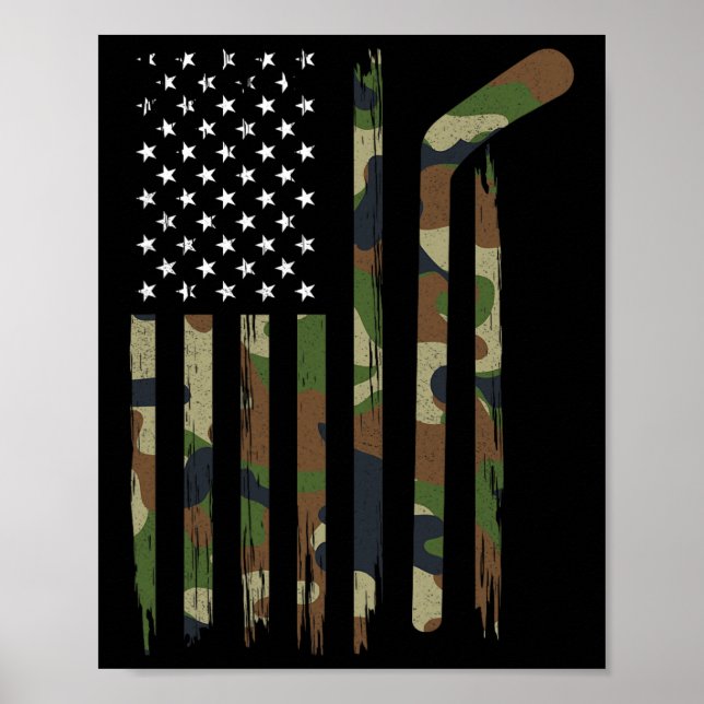 Hockey American Flag  Camo US Patriotic Hockey Pla Poster (Front)