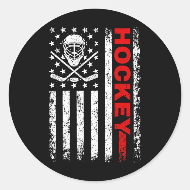 Hockey American Flag Cool Ice Hockey Player Men Wo Classic Round Sticker (Front)