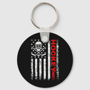 Hockey American Flag Cool Ice Hockey Player Men Wo Key Ring
