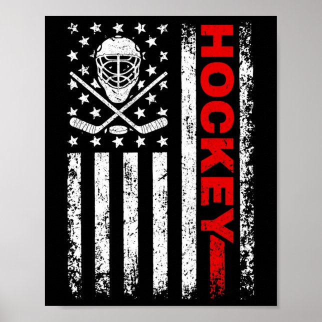 Hockey American Flag Cool Ice Hockey Player Men Wo Poster (Front)