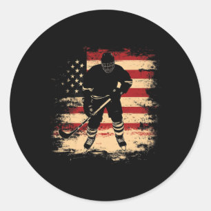 Hockey American Flag Distressed Vintage Usa Classic Round Sticker