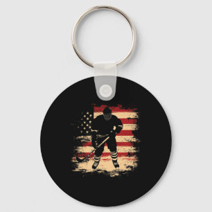 Hockey American Flag Distressed Vintage Usa Key Ring