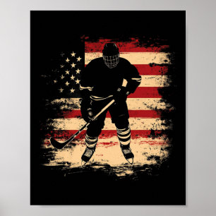 Hockey American Flag Distressed Vintage Usa Poster