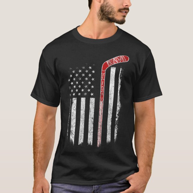 Hockey American Flag  Hockey Flag  T-Shirt (Front)