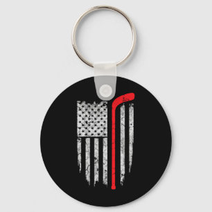 Hockey American Flag  Hockey Tee  Ice Hockey Playe Key Ring
