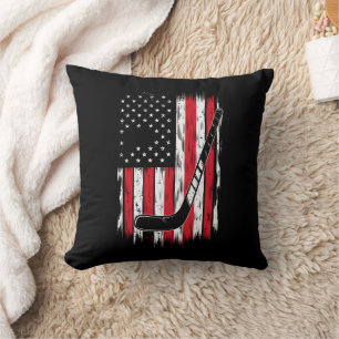 Hockey American Flag Sports Retro Vintage Cushion