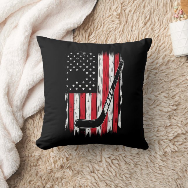 Hockey American Flag Sports Retro Vintage Cushion (Blanket)