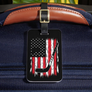 Hockey American Flag Sports Retro Vintage Luggage Tag