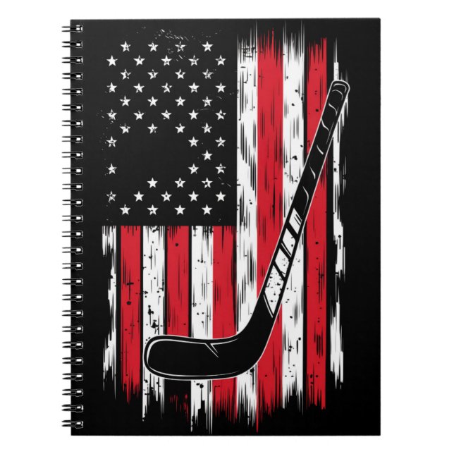 Hockey American Flag Sports Retro Vintage Notebook (Front)