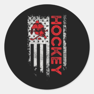 Hockey American Flag USA Patriotic hockey player  Classic Round Sticker