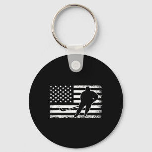 Hockey American USA Flag Ice Hockey Player Men Wom Key Ring