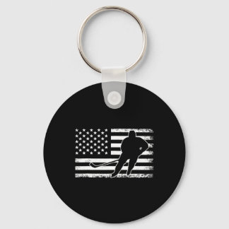 Hockey American USA Flag Ice Hockey Player Men Wom Key Ring