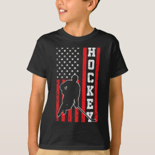 Hockey American USA Flag Men Boys 4th of July Hock T-Shirt