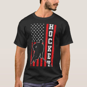 Hockey American USA Flag Men Boys 4th of July Hock T-Shirt