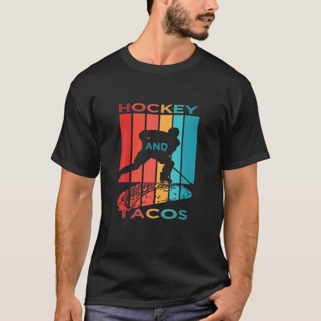 Hockey And Tacos Vintage Retro Novelty T-Shirt (Front)