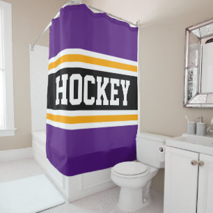 HOCKEY Athletic Bold Purple Black Yellow Stripes Shower Curtain