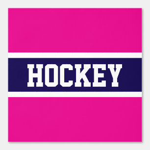 HOCKEY Athletic Hot Pink Navy Blue White Stripes Wallpaper