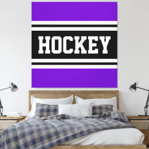 HOCKEY Athletic Purple Black White Racing Stripes Canvas Print
