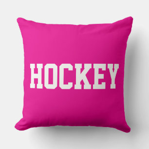 HOCKEY Athletic White Text On Bold Royal Purple Cushion