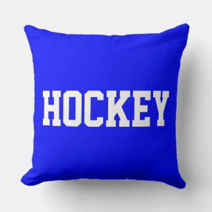 HOCKEY Athletic White Text On Bold Royal Purple Cushion